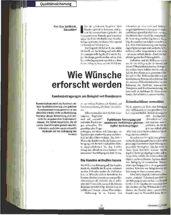 Vorschauseite 1: Wie Wünsche erforscht werden Kundenbefragung am Beispiel von Residenzen