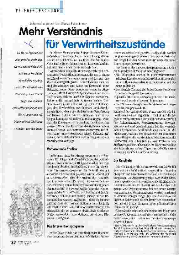 Vorschauseite 1: Mehr Verständnis für Verwirrtheitszustände Schenkelhalsbruch bei älteren PatientInnen