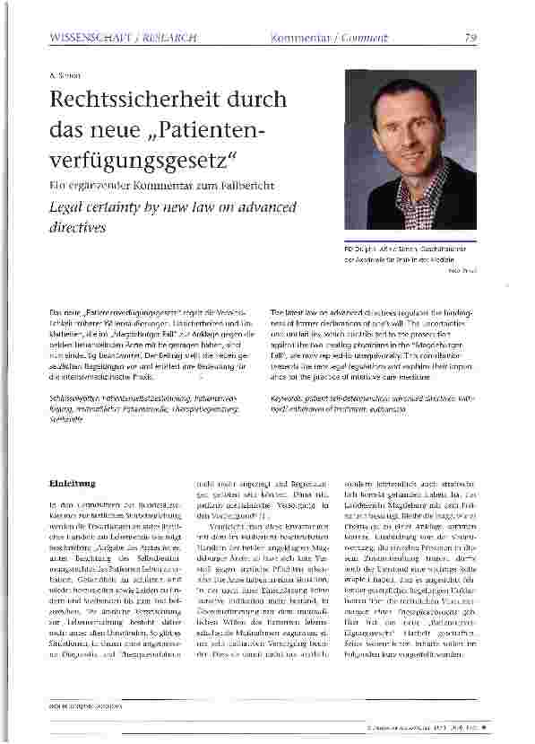 Vorschauseite 1: Rechtssicherheit durch das neue „Patientenverfügungsgesetz