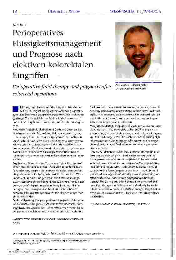 Vorschauseite 1: Perioperatives Flüssigkeitsmanagement und Prognose nach elektiven kolorektalen Eingriffen