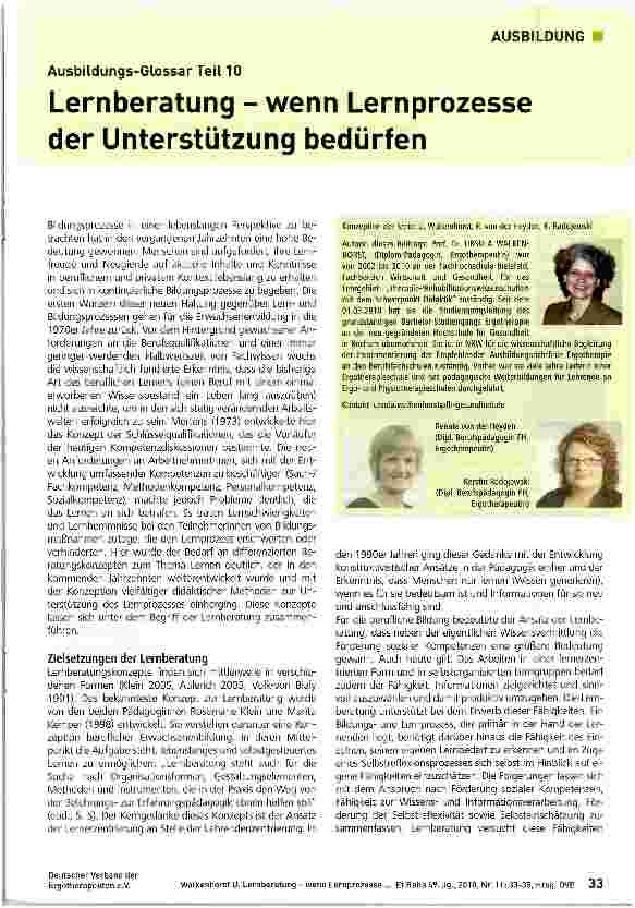 Vorschauseite 1: Ausbildungs-Glossar Teil 10 Lernberatung -wenn Lernprozesse der Unterstützung bedürfen