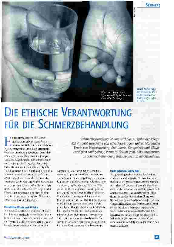 Vorschauseite 1: Die ethische Verantwortung für die Schmerzbehandlung