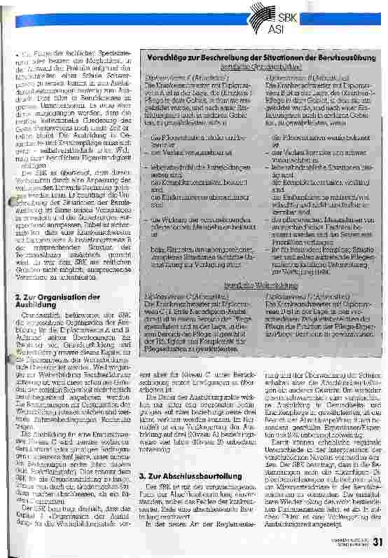 Vorschauseite 2: Revision der Ausbildungsbestimmungen für die Krankenpflegeberufe Stellungnahme des SBK