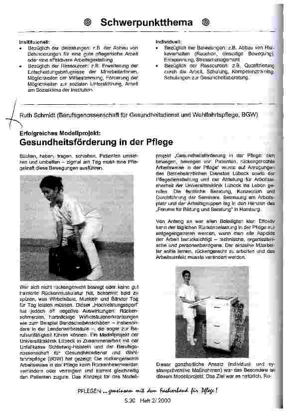 Vorschauseite 2: Erfolgreiches Modellprojekt: Gesundheitsförderung in der Pflege