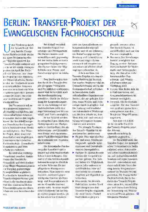 Vorschauseite 1: Berlin: Transfer-Projekt der Evangelischen Fachhochschule
