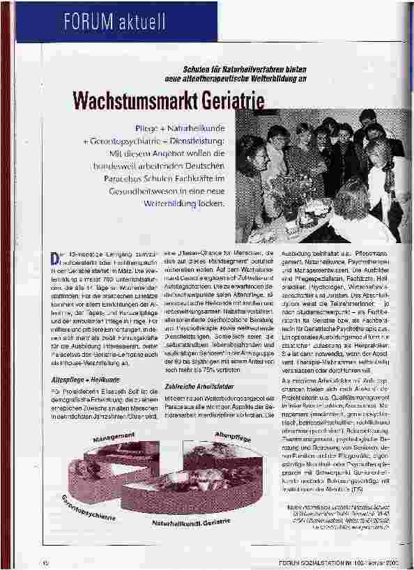 Vorschauseite 1: Wachstumsmarkt Geriatrie Schulen für Naturheilverfahren bieten neue altentherapeutische Weiterbildung an