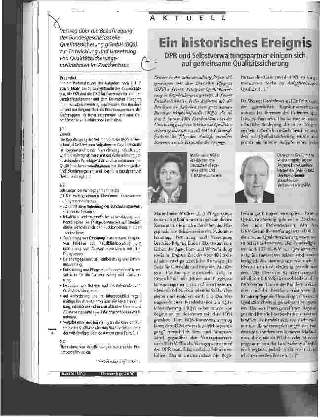 Vorschauseite 1: Vertrag über die Beauftragung der Bundesgeschäftsstelle Qualitätssicherung gGmbH (BQS) zur Entwicklung und Umsetzung von Qualitätssicherungsmaßnahmen im Krankenhaus