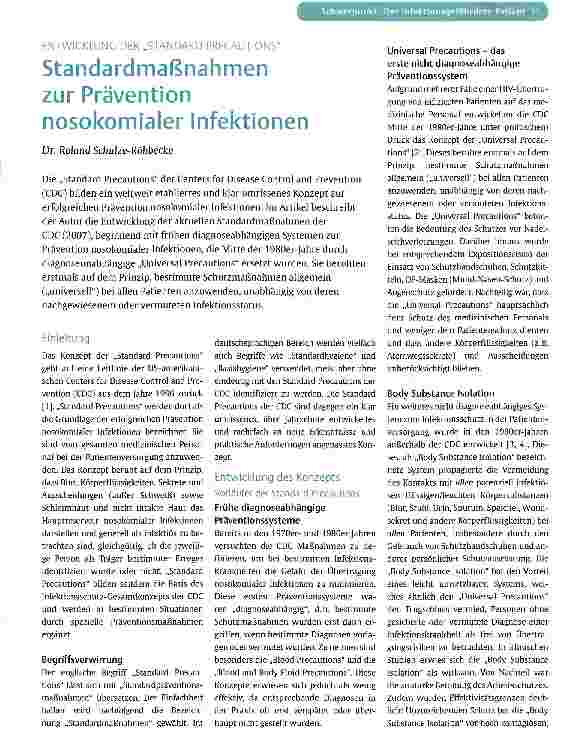 Vorschauseite 1: Standardmaßnahmen zur Prävention nosokomialer Infektionen