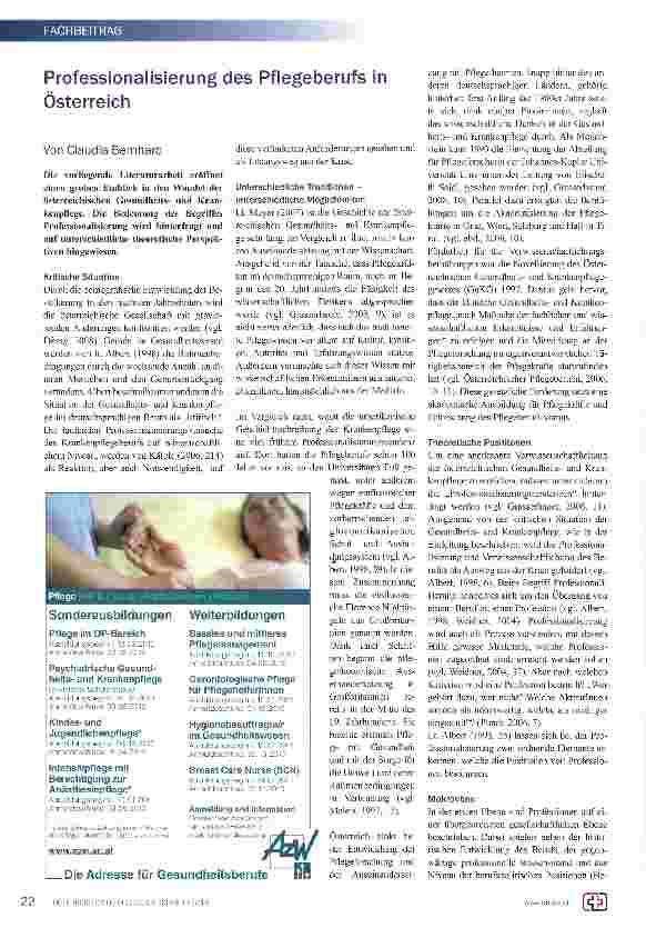 Vorschauseite 1: Professionalisierung des Pflegeberufs in Österreich