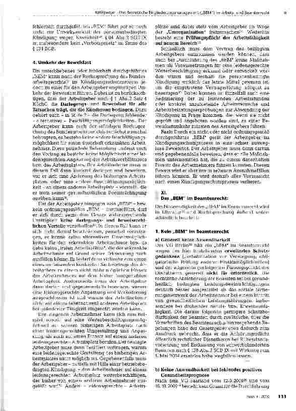 Vorschauseite 5: Das Betriebliche Eingliederungsmanagement („BEM) im Arbeitsund Beamtenrecht