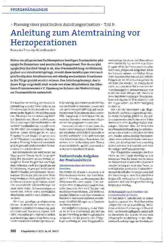 Vorschauseite 1: Anleitung zum Atemtraining vor Herzoperationen