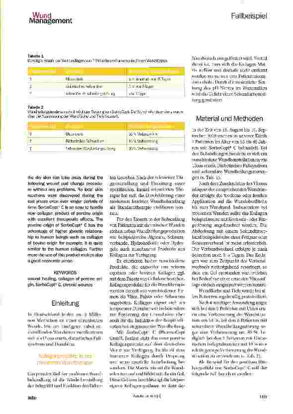 Vorschauseite 2: Erste klinische Erfahrungen im Umgang mit dem neuen Kollagenprodukt SorboCept® C in der Behandlung von Patienten mit chronischen Wunden