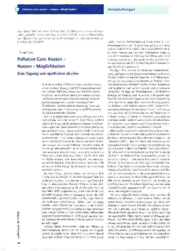 Vorschauseite 1: Palliative Care: Kosten -Nutzen - Möglichkeiten
