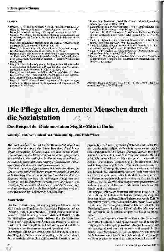 Vorschauseite 1: Die Pflege alter, dementer Menschen durch die Sozialstation Das Beispiel der Diakoniestation Steglitz-Mitte in Berlin