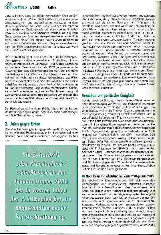 Vorschauseite 2: Am Ende ging es nur noch um die GKV-Ost Abschließende Beratungen zur Gesundheitsreformpolitik des Jahres 1999