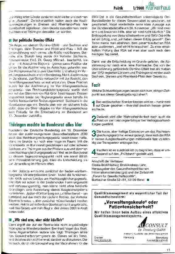 Vorschauseite 3: Am Ende ging es nur noch um die GKV-Ost Abschließende Beratungen zur Gesundheitsreformpolitik des Jahres 1999