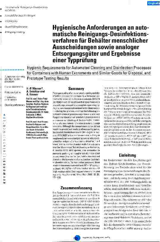 Vorschauseite 1: Hygienische Anforderungen an automatische Reinigungs-Desinfektionsverfahren für Behälter menschlicher Ausscheidungen