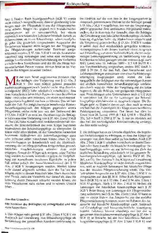 Vorschauseite 2: Zum Leistungsrcht im Rahmen der Behandlungssicherungspflege nach § 37 SGB V
