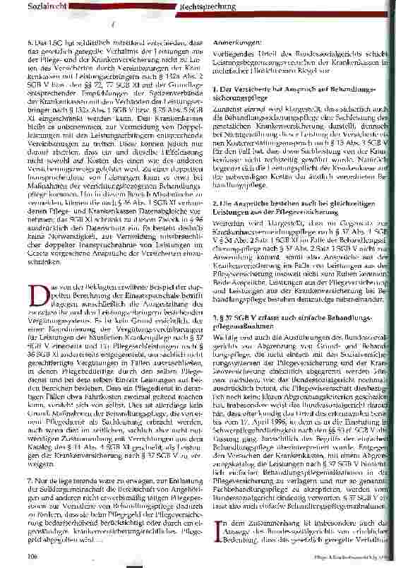 Vorschauseite 5: Zum Leistungsrcht im Rahmen der Behandlungssicherungspflege nach § 37 SGB V