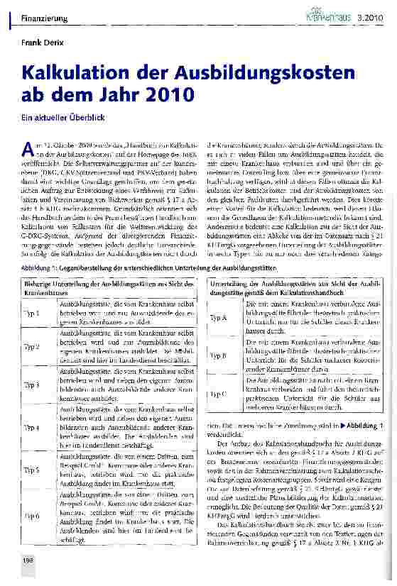 Vorschauseite 1: Kalkulation der Ausbildungskosten ab dem Jahr 2010