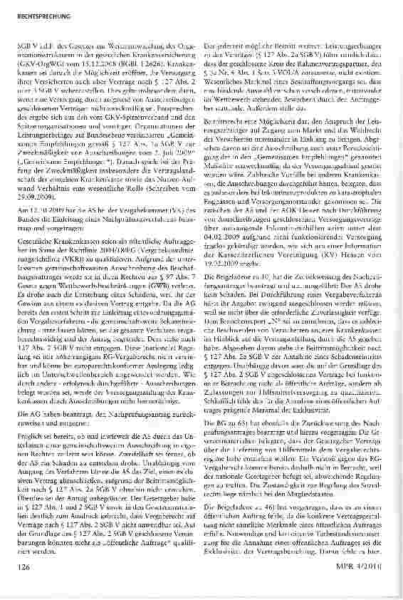 Vorschauseite 2: Voraussetzungen für die Annahme eines öffentlichen Auftrages - Rechtsschutzbedürfnis bei Unterlassen einer gemeinschaftsweiten Ausschreibung