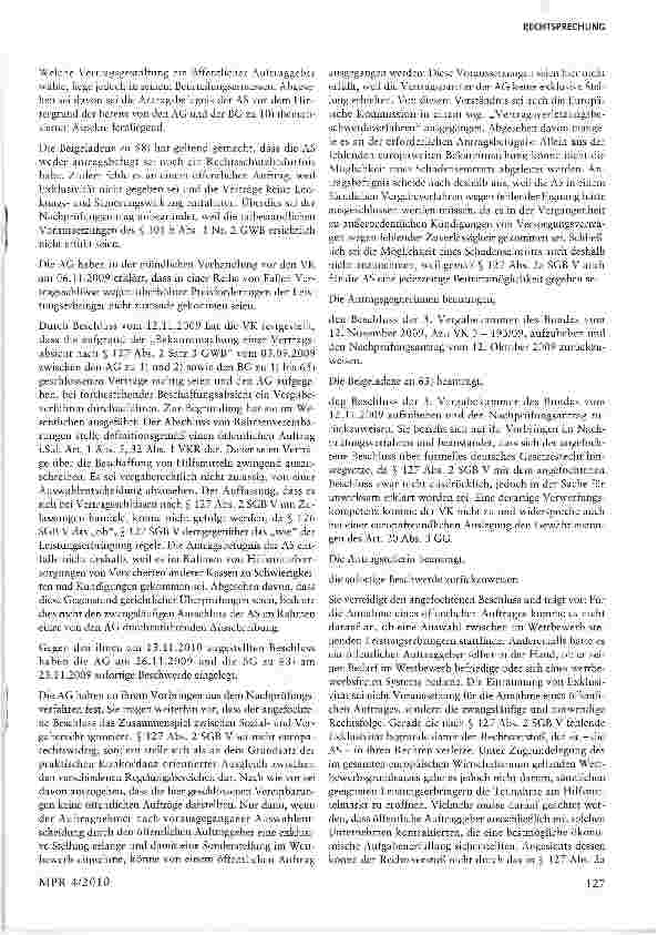 Vorschauseite 3: Voraussetzungen für die Annahme eines öffentlichen Auftrages - Rechtsschutzbedürfnis bei Unterlassen einer gemeinschaftsweiten Ausschreibung