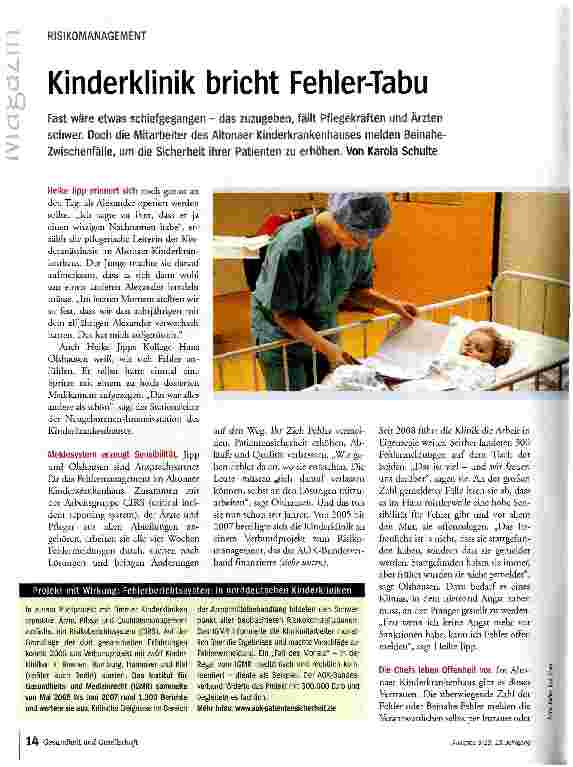 Vorschauseite 1: Kinderklinik bricht Fehler-Tabu