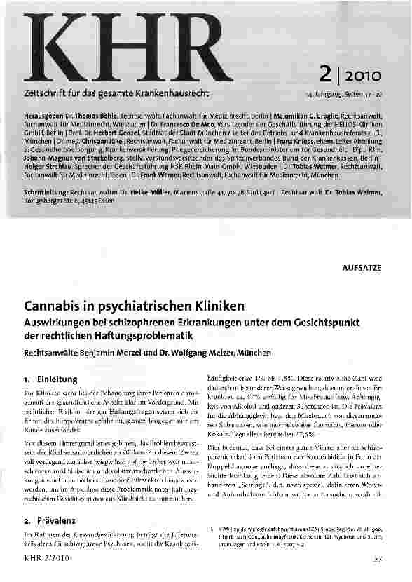 Vorschauseite 1: Cannabis in psychiatrischen Kliniken