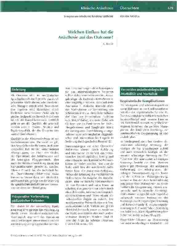 Vorschauseite 1: Welchen Einfluss hat die Anästhesie auf das Outcome?