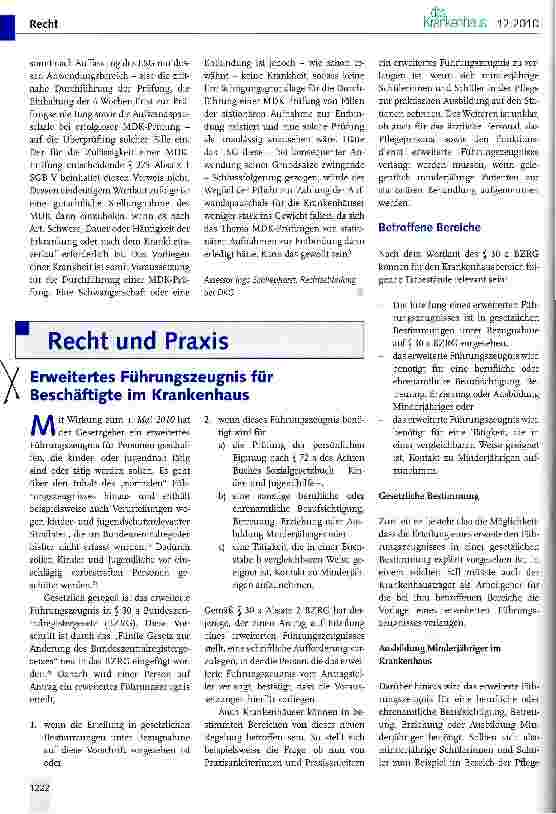 Vorschauseite 1: Erweitertes Führungszeugnis für Beschäftigte im Krankenhaus
