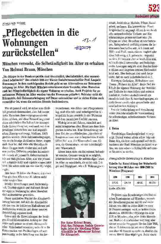 Vorschauseite 1: Altengerecht wohnen, Pflegebetten in die Wohnungen zurückstellen München versucht, die Selbständigkeit im Alter zu erhalten.