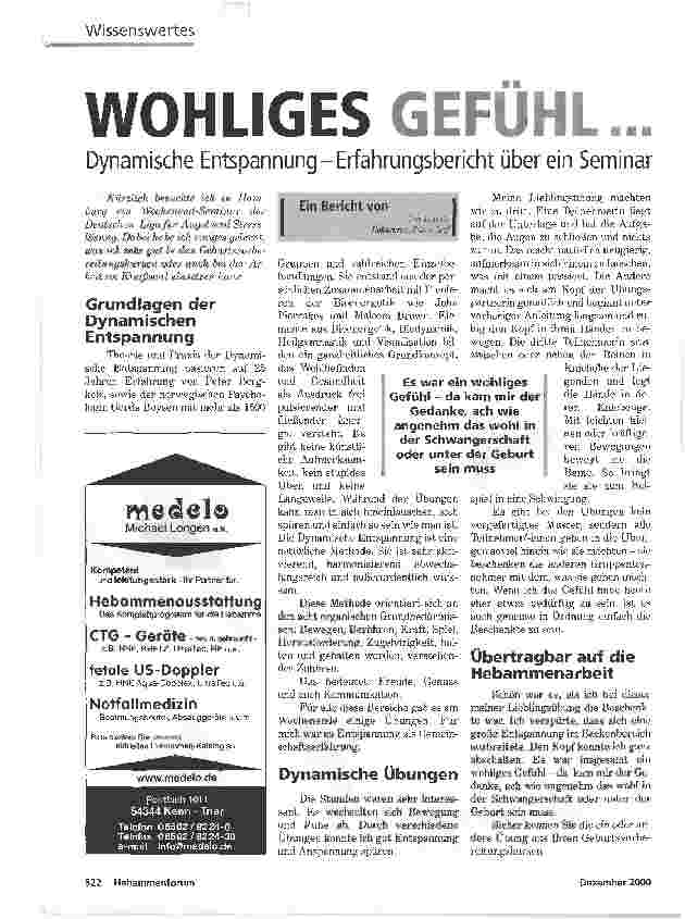 Vorschauseite 1: WOHLIGES GEFÜHL...Dynamische Entspannung-Erfahrungsbericht über ein Seminar