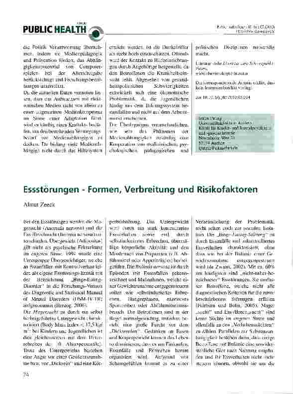 Vorschauseite 1: Essstörungen - Formen, Verbreitung und Risikofaktoren