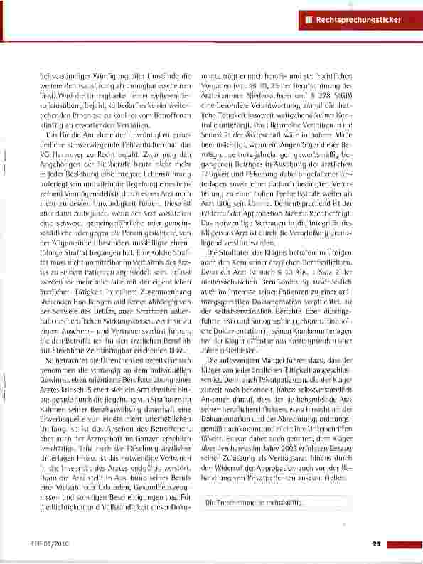 Vorschauseite 2: Widerruf der ärztlichen Approbation wegen Unwürdigkeit