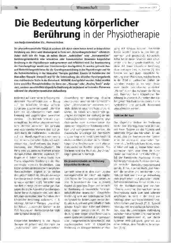 Vorschauseite 1: Die Bedeutung körperlicher Berührung in der Physiotherapie