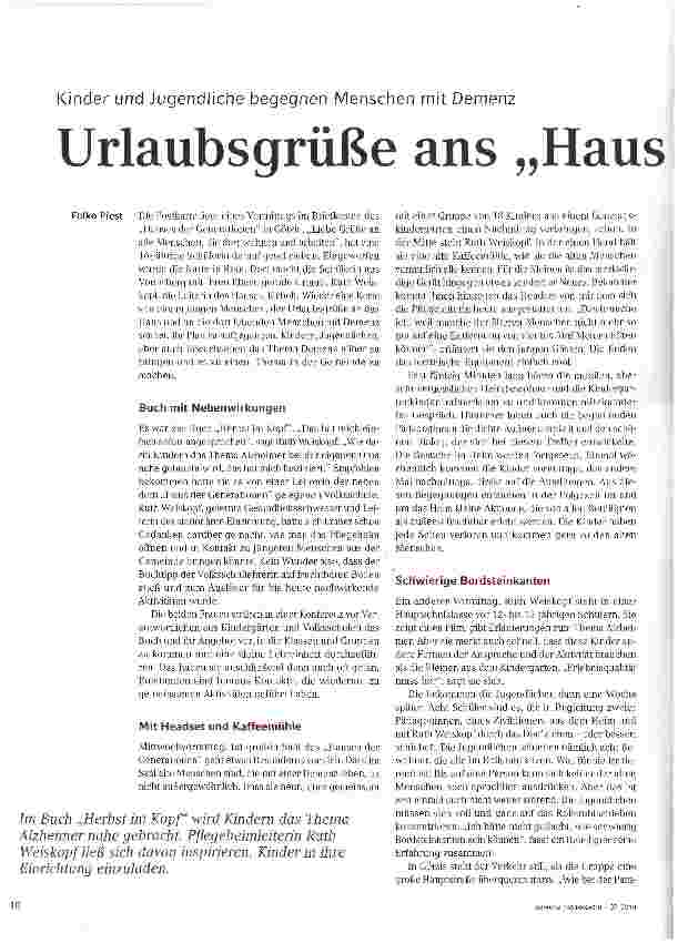 Vorschauseite 1: Urlaubsgrüße ans „Haus der Generationen