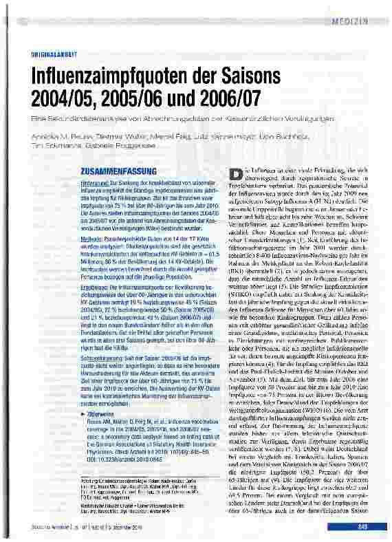 Vorschauseite 1: Influenzaimpfquoten der Saisons 2004/05,2005/06 und 2006/07