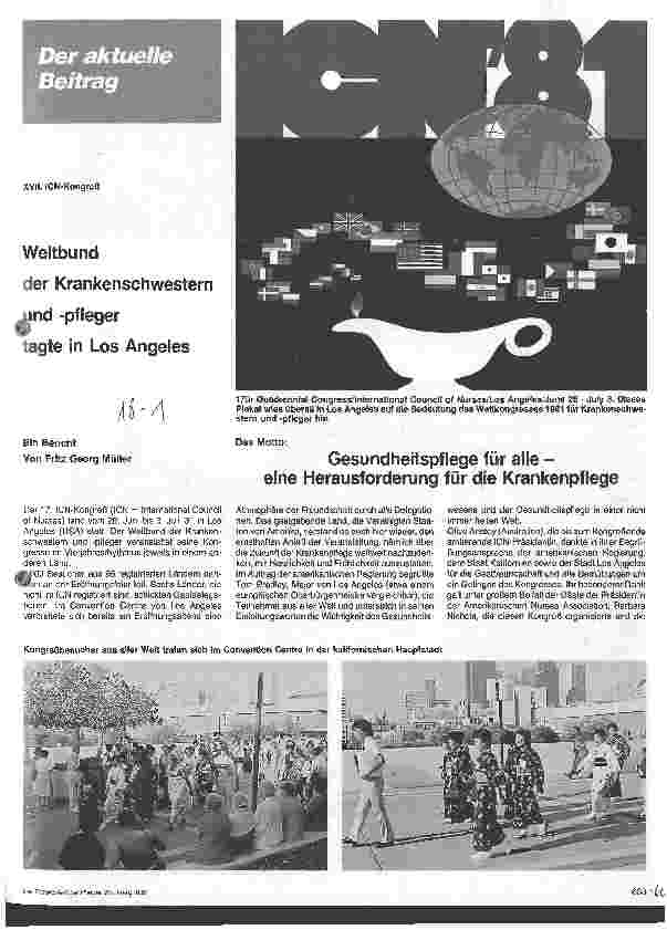 Vorschauseite 1: Weltbund der Krankenschwestern und -pflegern tagte in Los Angeles