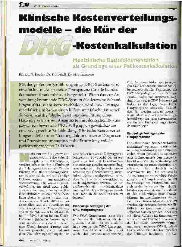 Vorschauseite 1: Klinische Kostenverteilungsmodelle - die Kür der DRG-Kostenkalkulation Medizinische Basisdokumentation als Grundlage einer Fallkostenkalkulation