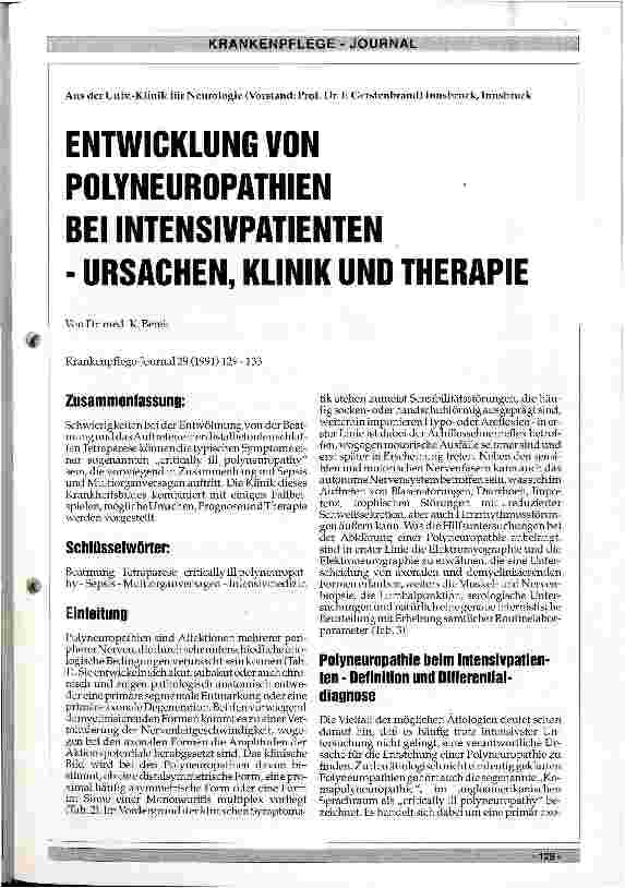 Vorschauseite 1: Entwicklung von Polyneuropathien bei Intensivpatienten - Ursachen, Klinik und Therapie
