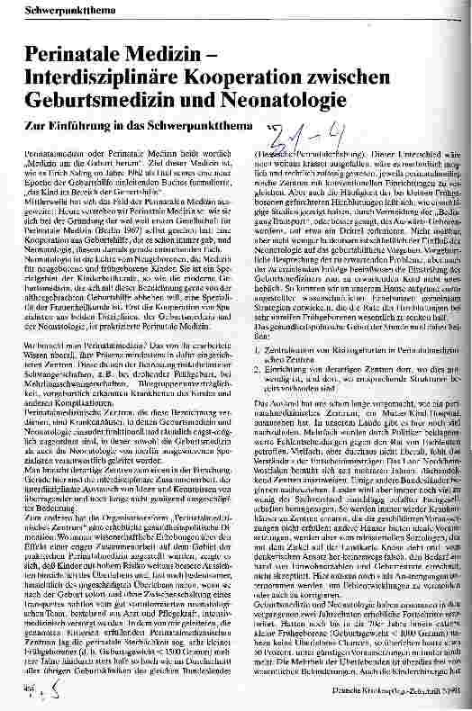 Vorschauseite 1: Perinatale Medizin - Interdisziplinäre Kooperation zwischen Geburtsmedizin und Neonatologie