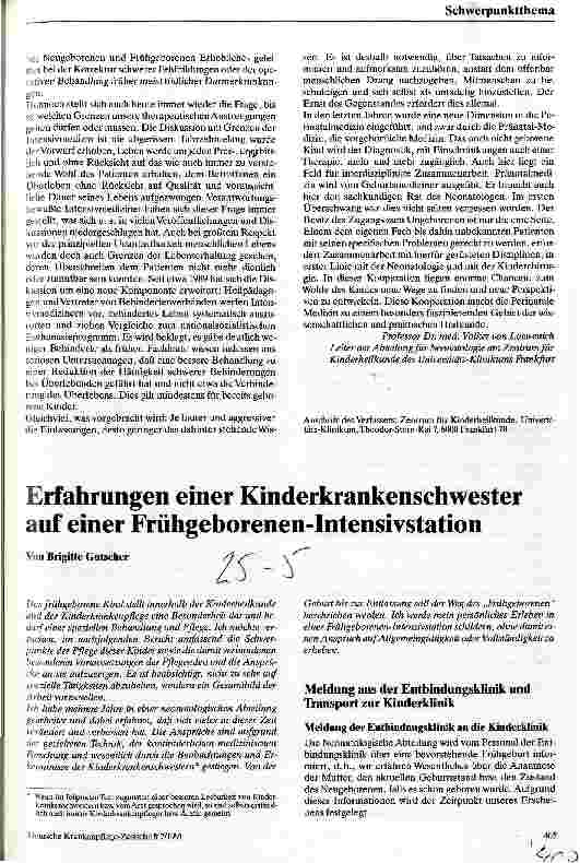 Vorschauseite 2: Perinatale Medizin - Interdisziplinäre Kooperation zwischen Geburtsmedizin und Neonatologie