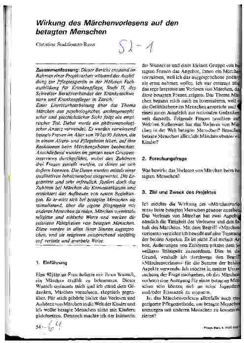 Vorschauseite 1: Wirkung des Märchenvorlesens auf den betagten Menschen