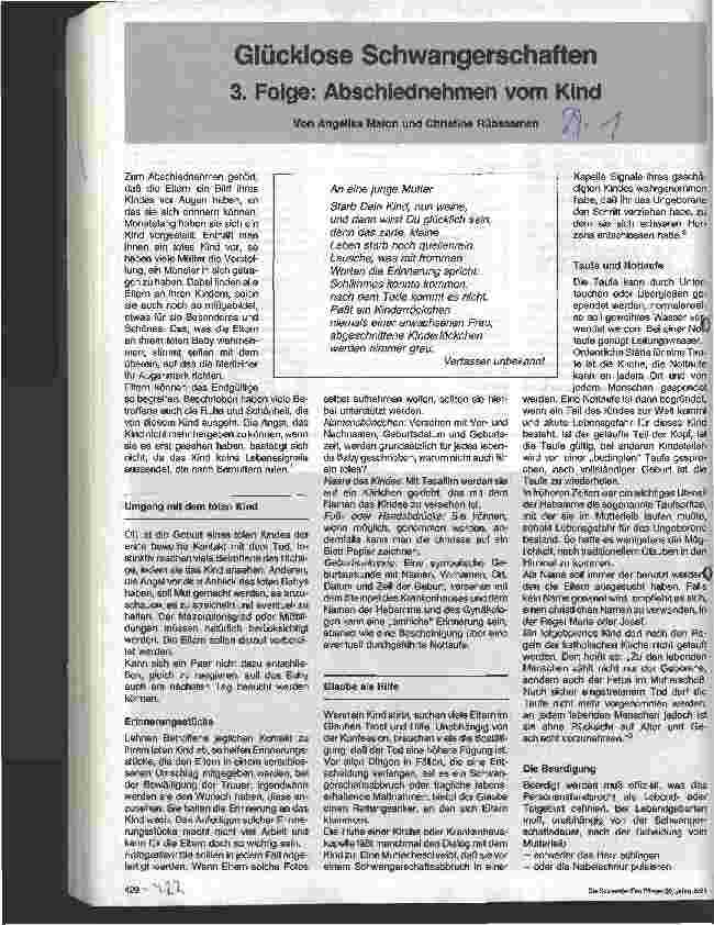 Vorschauseite 1: Glücklose Schwangerschaften 3. Folge: Abschiednehmen vom Kind