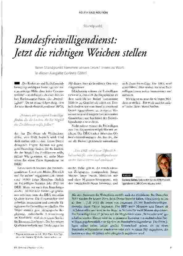 Vorschauseite 1: Bundesfreiwilligendienst: Jetzt die richtigen Weichen stellen