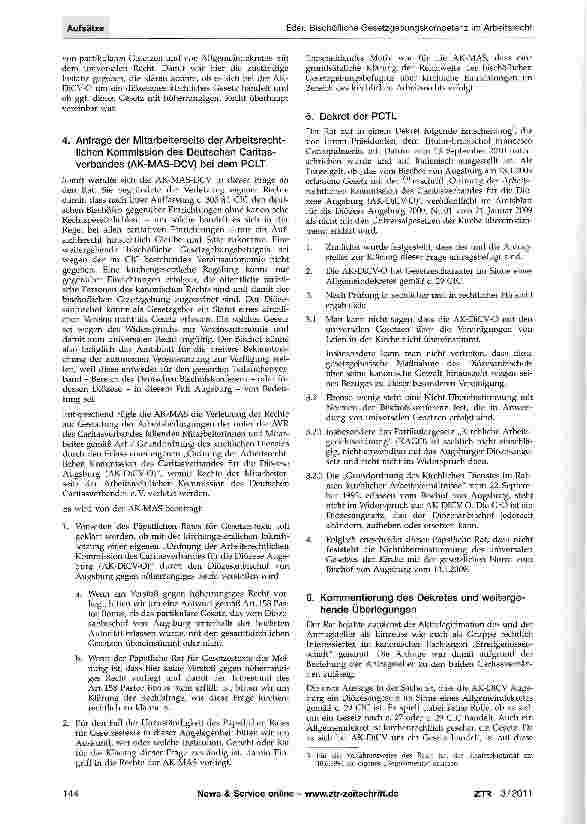 Vorschauseite 2: Entscheidung des Päpstlichen Rates für Gesetzestexte zur bischöflichen Gesetzgebungskompetenz im Arbeitsrecht