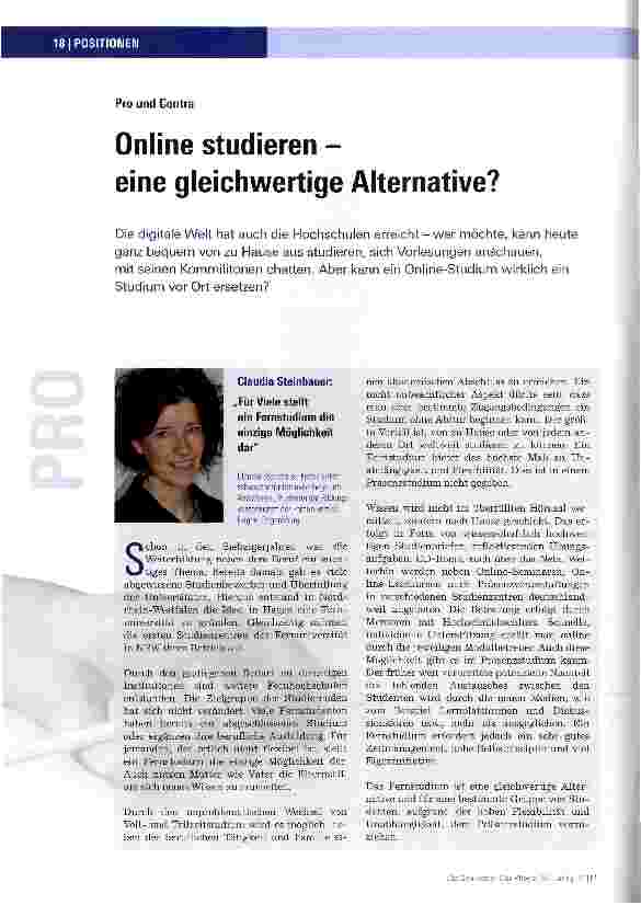 Vorschauseite 1: Online studieren -eine gleichwertige Alternative?