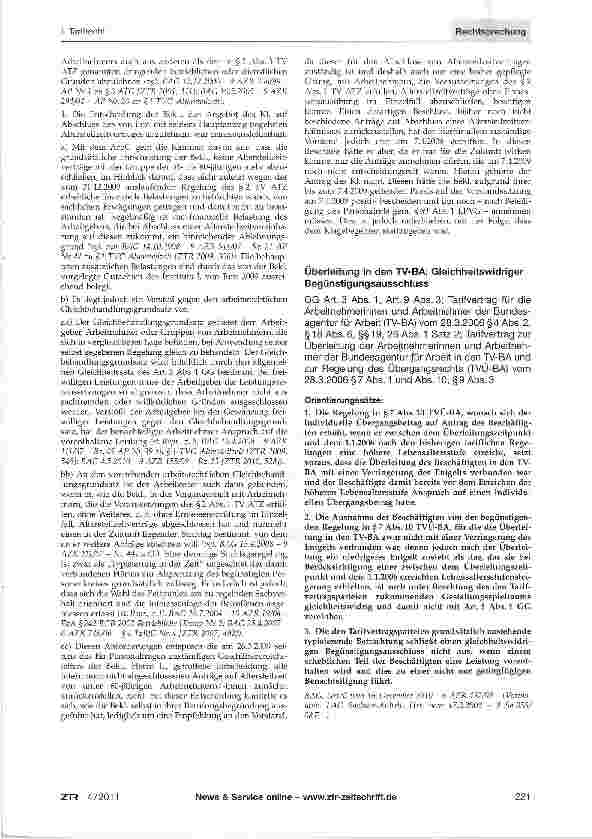 Vorschauseite 2: Änderung der bisherigen Praxis der Annahme von Arbeitnehmerangeboten auf Abschluss eines Altersteilzeitvertrages Arbeitsrechtlicher Gleichbehandlungsgrundsatz; TV ATZ §2 Abs. 1