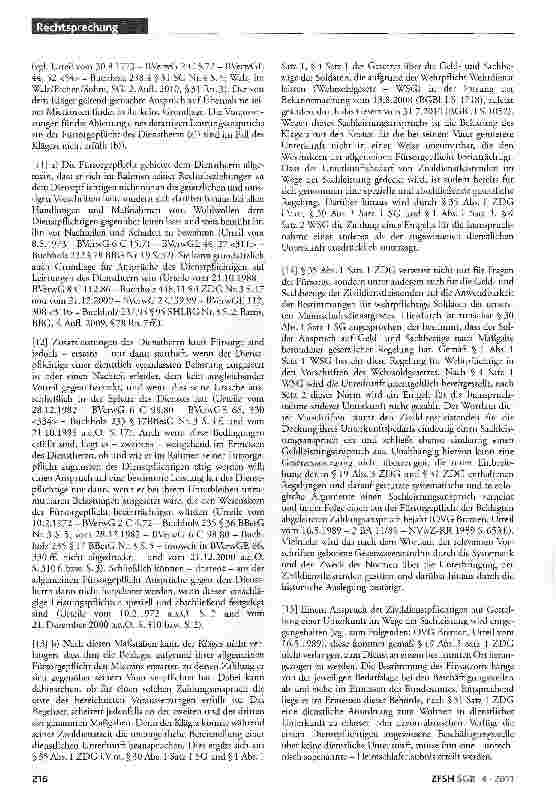 Vorschauseite 2: Fürsorgepflicht des Dienstherrn; Heimschlaferlaubnis für Zivildienstleistenden; Sachleistungsanspruch zur Deckung des Unterkunftsbedarfs; Schadensersatzanspruch wegen Verletzung d…