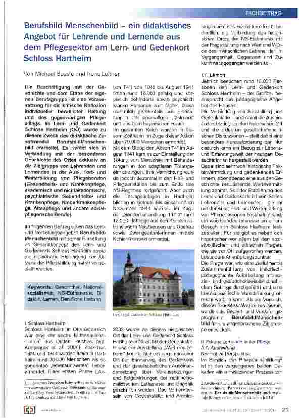 Vorschauseite 1: Berufsbild Menschenbild - ein didaktisches Angebot für Lehrende und Lernende aus dem Pflegesektor am Lernund Gedenkort Schloss Hartheim